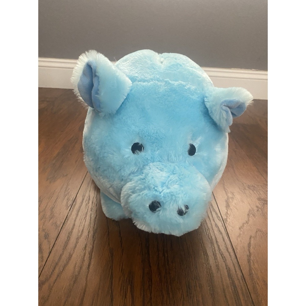 FAB NY Jumbo Blue Plush Piggy Bank Coin Bank Large Stuffed Pig Soft Furry